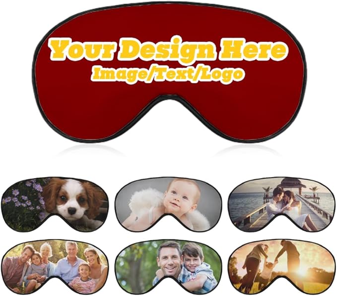 Customize Eye Mask Personalized Sleep Mask Upload Your Image Text Logo Custom Eye Cover with Adjustable Strap for Men Women Friends Brothers and Sisters, DarkRed, 8.1"x4.1"