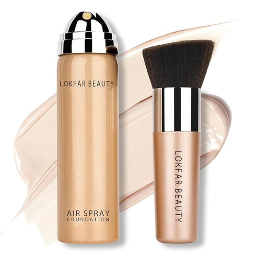 AirBrush Foundation Spray, Silky Mist Foundation Spray Makeup Set with Brush, Full Coverage Foundation for Smooth Radiant Finish, Formula Breathable Lightweight Hydrating | #01 Porcelain