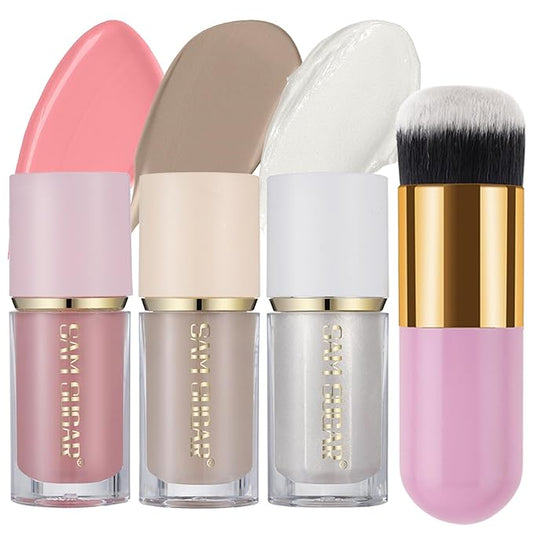 3Pcs Liquid Contour Makeup Trio with Bronzer Shade, Blush, Highlighter for Sculpted Makeup, Matte Finish Liquid Contour Set Easy to Create a Lightweight Look, Longwear Waterproof Formula (1, 6, 11)