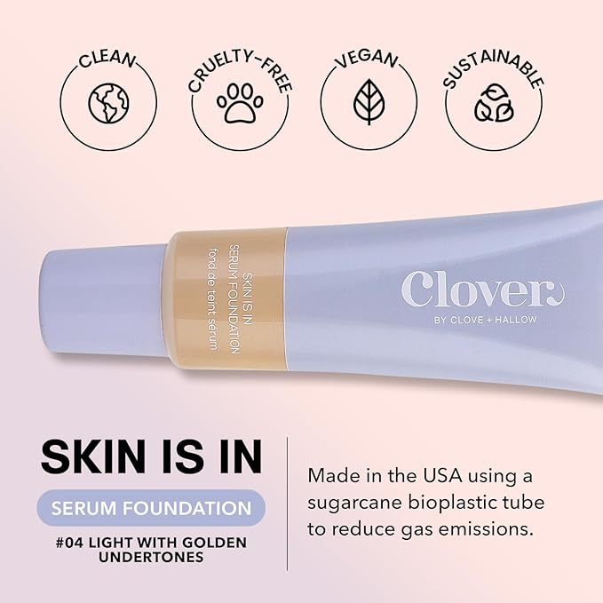 Clover Skin Is In Serum Foundation | Hydrating Face Serum, Lightweight Foundation, Cruelty-Free & Vegan | With Squalane And Sunflower Seed Wax | 30 ml - Shade 04 (Light)