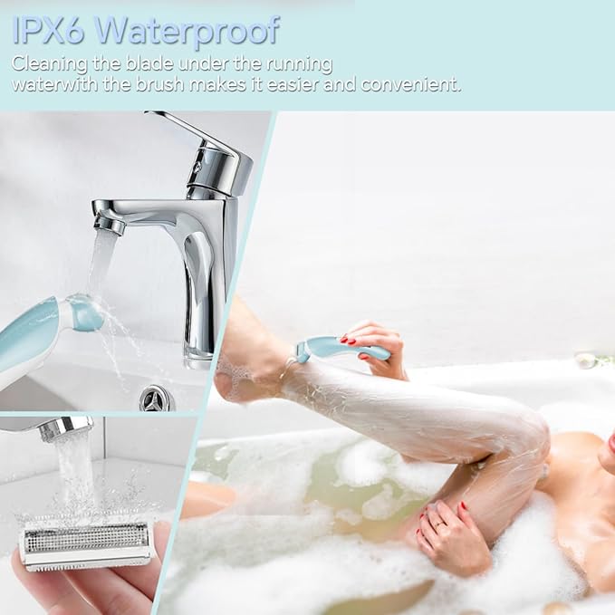 Electric Shaver for Women, Bikini Trimmer Wet & Dry Use, Body Hair Removal, Electric Razors for Leg Armpit Public Painless, Cordless Rechargeable Trimmer, Detachable Head, with LED Light