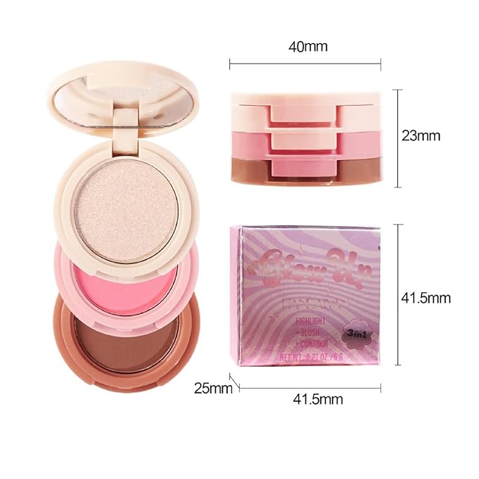 Makeup Eyeshadow Palettes, 3-in-1 Protable Multifunction Blush Highlighter Contour Palettes with 3 Trend Colors for Daily Natural Luster Makeup, Waterproof Long Lasting - 2 Pack #1