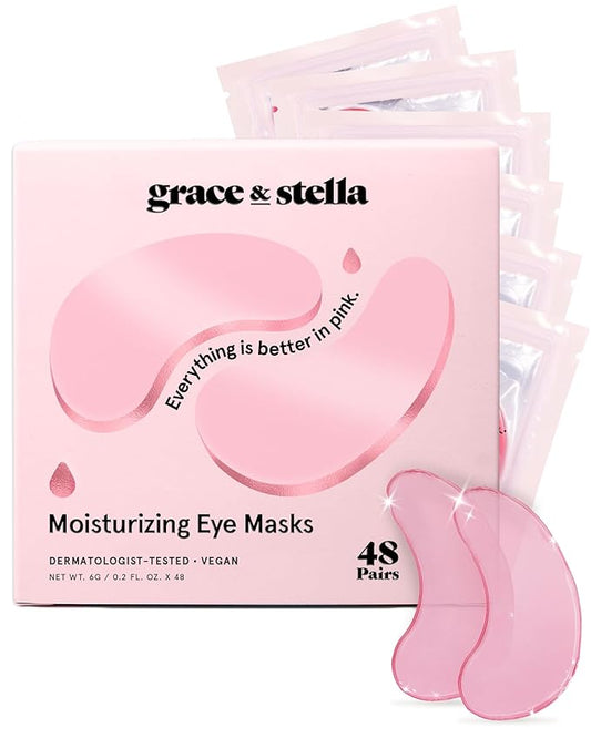 grace & stella Award Winning Under Eye Mask - Reduce Dark Circles, Puffy Eyes, Undereye Bags, Wrinkles - Gel Under Eye Patches - Gifts for Girlfriend - Vegan Cruelty-Free Self Care (48 Pairs, Pink)