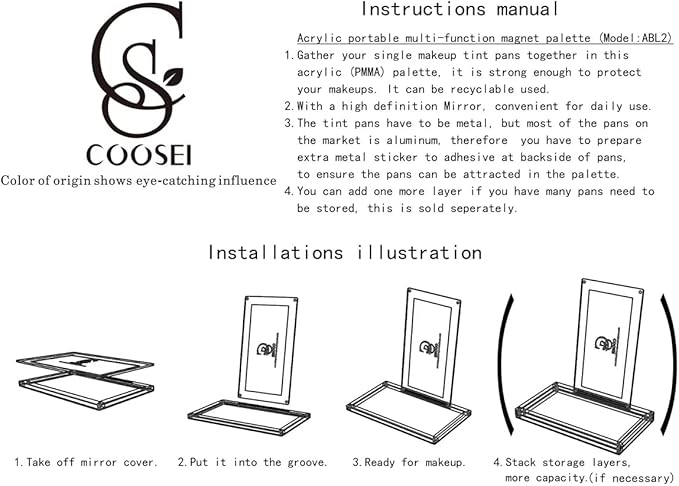 Acrylic empty Magnetic Eyeshadow Palette Makeup Palette empty with glass mirror DIY depotting palette for Eyeshadow dABL2-1(1 layer))