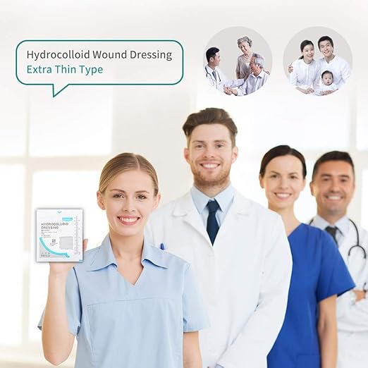 Dimora Hydrocolloid Dressing 4" x 4" for Wound Care, 10 Pack Large Patch Bandages with Self-Adhesive for Bedsore, Burn, Blister, Acne Care, Super Absorbent for Fast Healing