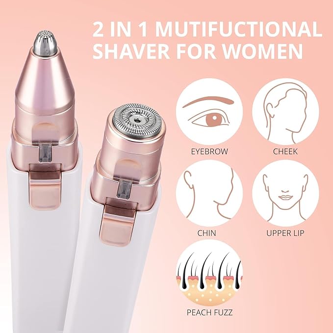 Facial Hair Removal for Women: Electric Eyebrow Trimmer & Hair Removal Device - 2 in 1 Rechargeable Face Shaver Painless Eyebrow Shaper for Upper Lip Chin Peach Fuzz brow (Pink)