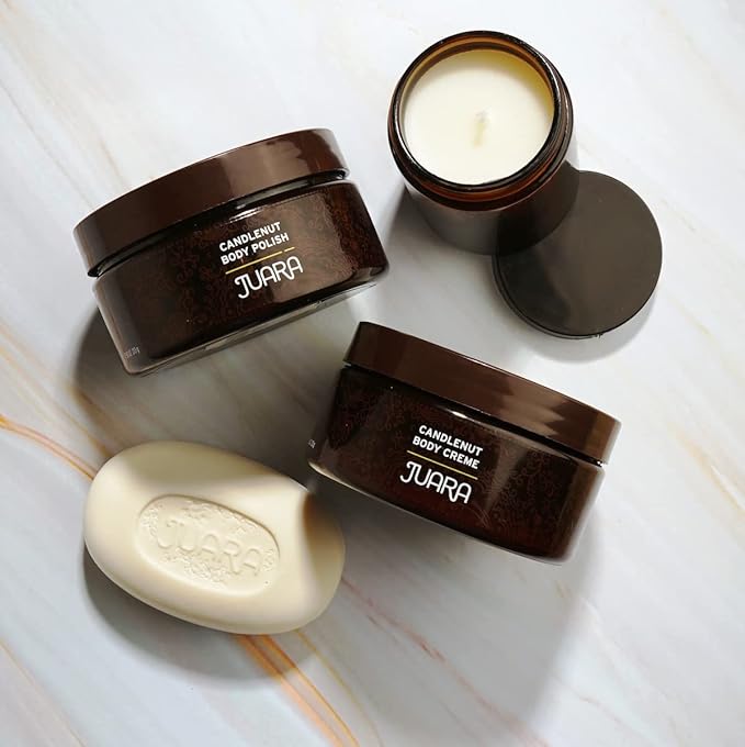 JUARA - Bali Spa-liday Gift Set with Self- Care Calendar | Candlenut Bundle | Includes Bar Soap, Body Polish, Body Creme, Hope Candle, and 30-Day Calendar | Cruelty, Paraben and Sulfate Free | 5pc