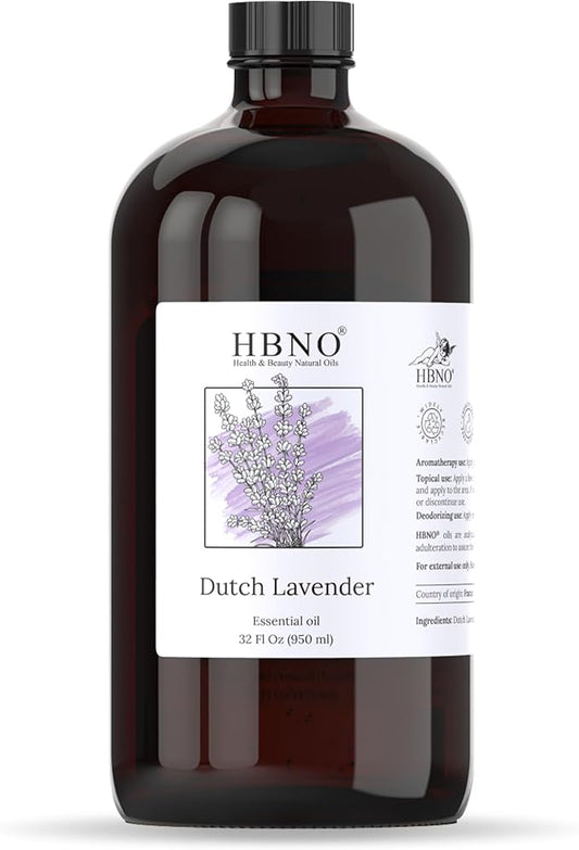 HBNO Lavender Dutch Oil - 32 oz (950 ml) Large Size - Ideal for Shampoos, Conditioners, Mouth Washes, Face wash, Lotions, and Skin Care Products (Glass Bottle).