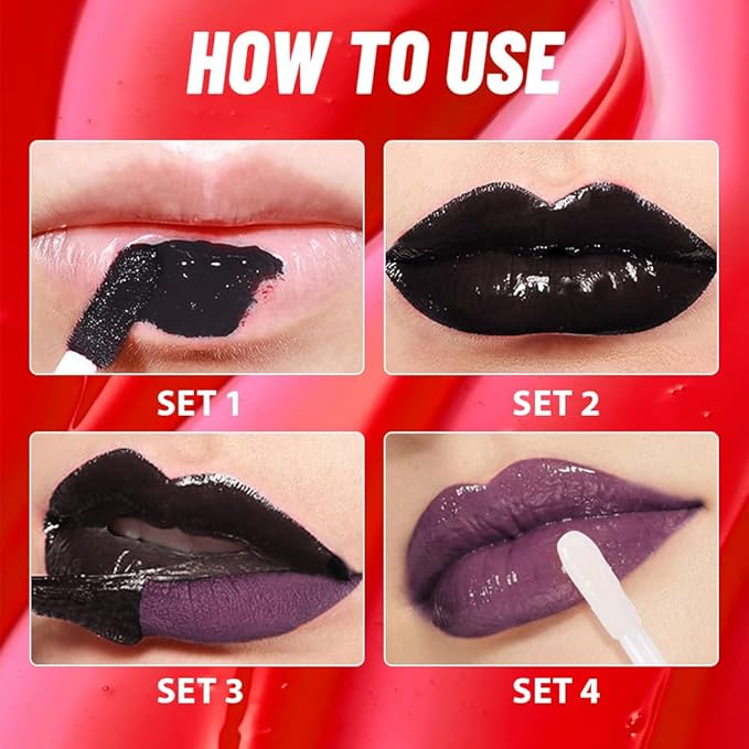 Lip Stain Peel Off Lip Gloss oil Dual-Ended Combo, Deep Berry Lips Liner Stain Peel Off Tattoo, Long Lasting & Waterproof, Transfer-Proof Lip Tint Stain with Lip oil for All Skin Type 08#