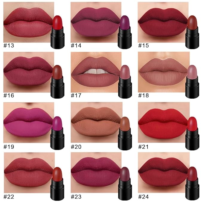evpct 12Pcs Mini Pills Lipstick Capsule Set for Women Waterproof Long Lasting, Dark Ruby Deep Wine Mauve Red Purple Nude Brown Matte Small Magic Permanent 24 Hour Lipstick Bulk Samples 02