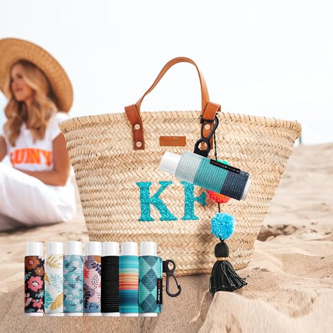 3PCS Lip Balm Holder Keychain Lipstick Sleeves Bulk Chapstick Holder Keychain Lip Gloss Holder Chapstick Elastic Sleeves(Strip pattern)