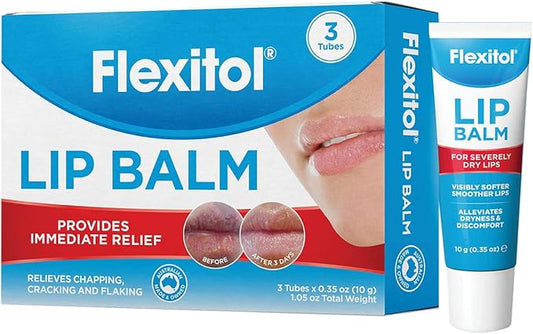 Flexitol Lip Balm, 0.35 Ounce Tube, Cream White, 3 Count (Pack of 1)