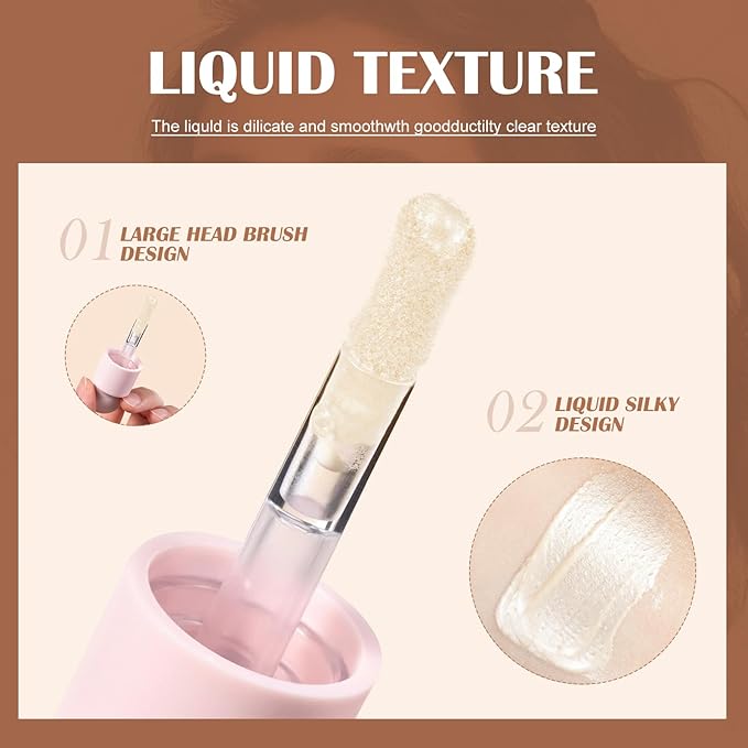 Liquid Highlighter Natural Glow For Face & Body, Waterproof Moisturizing Light Liquid Luminizer For Long Lasting Shimmer, Contour Highlighter Stick Easy to Apply with Cushion Applicator