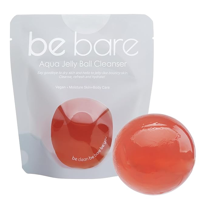 Be Bare Jelly Ball Cleanser, Daily Face Wash Korean Skin Care Cleanser Ball for Dry Skin with Allantoin for Protection, AHA &BHA for Exfoliation and Hydration- Peachy Pink (1.41oz)