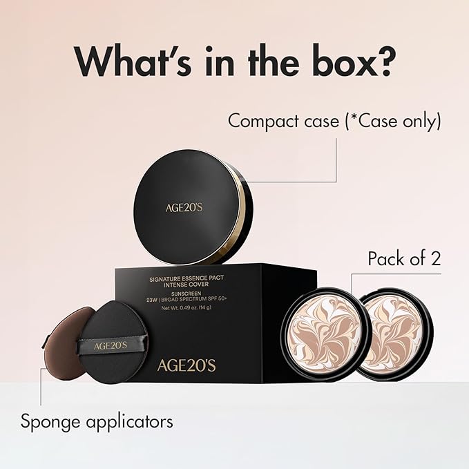 AGE20'S Signature Essence Pact SPF 50+ | Pack of 2 | 17N IVORY | Cream Foundation, Dewy Finish, Natural Coverage | Korean Cushion Foundation