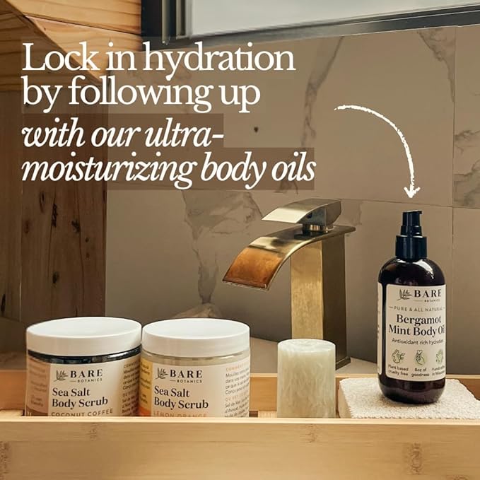 Bare Botanics Lemon Orange Body Scrub 24oz | Made in Madison, WI | All Natural Sea Salt Exfoliator w/ Skin Loving Moisturizers | Vegan & Cruelty Free | Gift Ready Packaging w/ a Cute Wooden Spoon