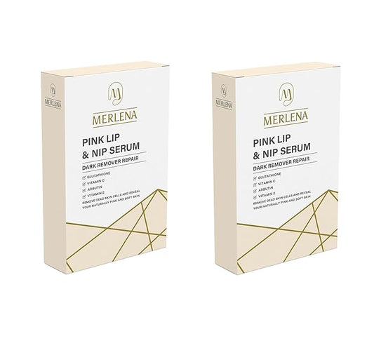(Pack of 2) Merlena Pink Lip & Nip Serum - Organic Hydrating Serum for Pink Lips and Nipples, Collagen-Boosted Formula for Dry, Flaky, and Peeling Skin, Enriched with Vitamins C & E 2 x 8ml