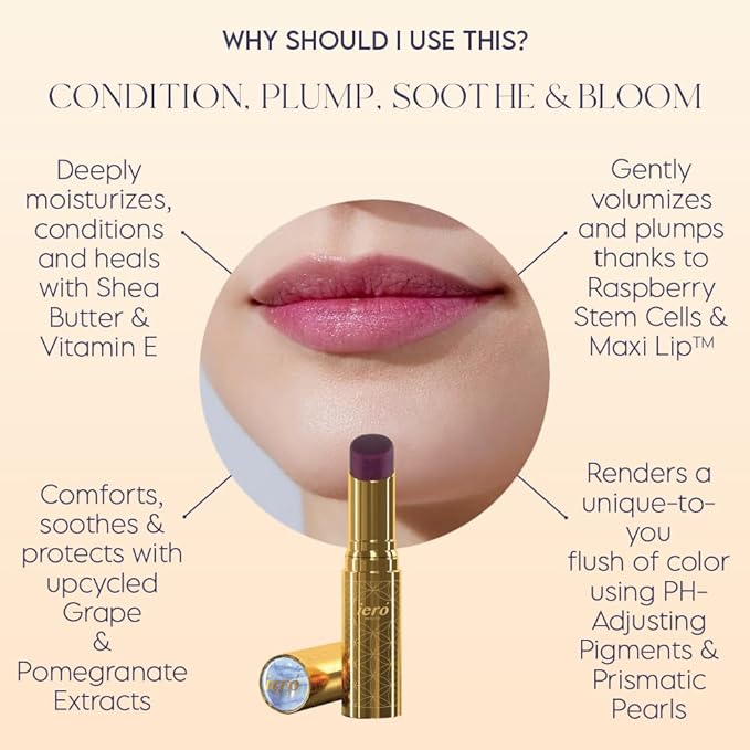 ieró Beauty Moonkissed Luminous PH Tinted Lip Balm w/Shea Butter & Vitamin E, Lip Care Moisturizer, Lip Plumper for Soft & Supple Lips, Paraben Free, Vegan, Sheer Berry w/Blue-Violet Shimmer