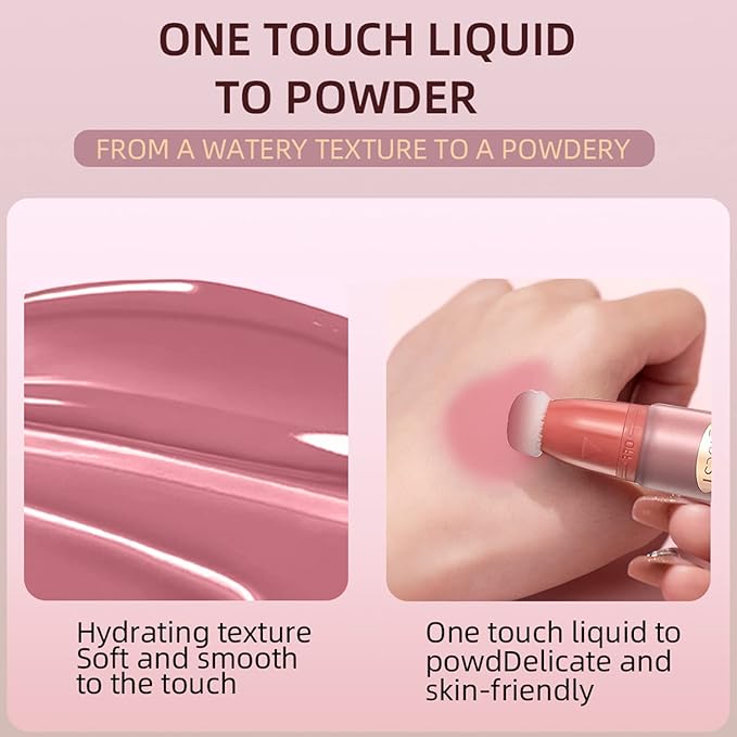 Liquid Blush Beauty Wand Matte Cream Blush Stick with Soft Cushion Applicator For Natural Cheek Tint Blendable Lightweight Long Lasting Dewy Finish makeup blush for Face(03 Plum Wine)