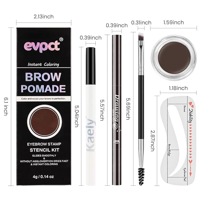 evpct Eyebrow Stencils Kit for Women Shaping, Eyebrow Shaper Makeup Kit, Eye Brow Stencil Shaper Tinting kits for Women, with Eyeliner, Eyebrows Pencil, Pomade, Brush and 10 Stencils, Kit04 DARK BROWN