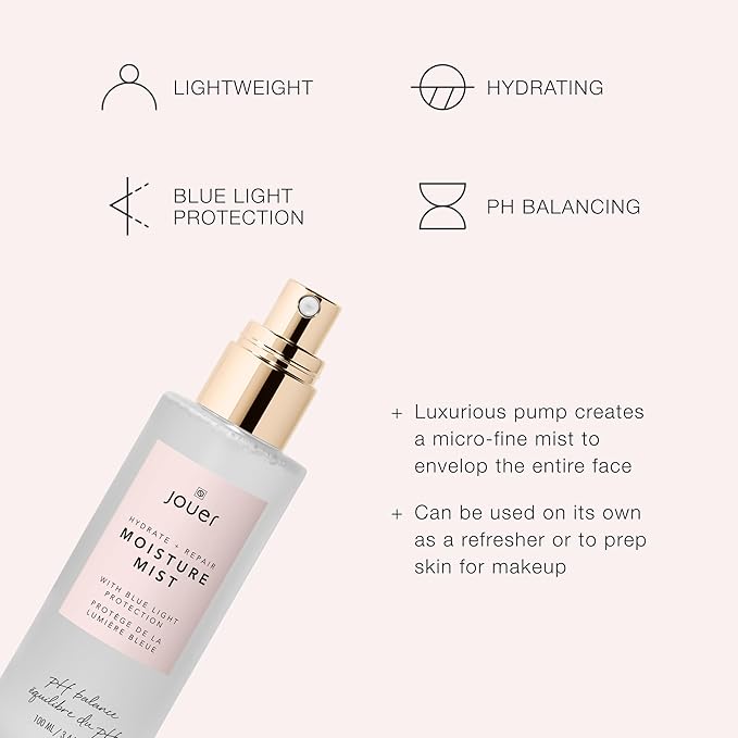 Jouer Hydrate & Repair Moisture Mist with Blue Light Protection, 100ml - Face Spray Mist Hydrating - Makeup Refreshing Mist - Vegan Friendly - Paraben, Gluten, Cruelty & Talc Free