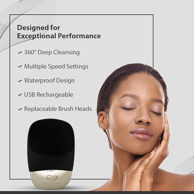 Facial Cleansing Brush | 3-in-1 Electric Face Scrubber | USB Rechargeable Face Cleansing Brush | IPX7 Waterproof | Blackhead Remover | Deep Cleansing & Exfoliating (Black)