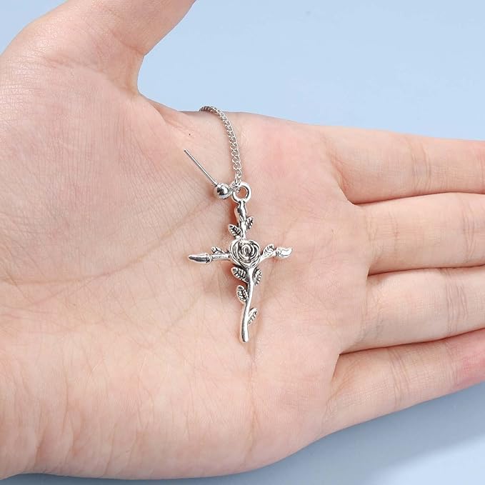 Cross Chain Cuff Earrings Silver Cross Dangle Chain Earrings Long Crucifix Drop Earrings Religious Ear Cuff Wrap Chain Earrings Jewelry for Women and Girls