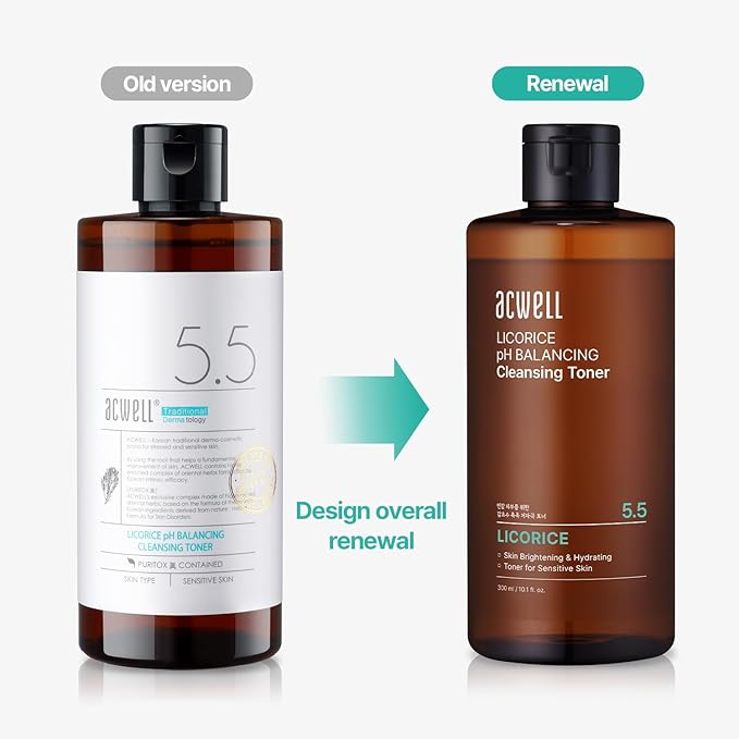 ACWELL Licorice pH Balancing Korean Toner for Cleansing 10.14 fl.oz. - Alcohol-Free PH5.5 Hydrating Facial Astringent - Skin Clarifying & Hydration Boosting Toner