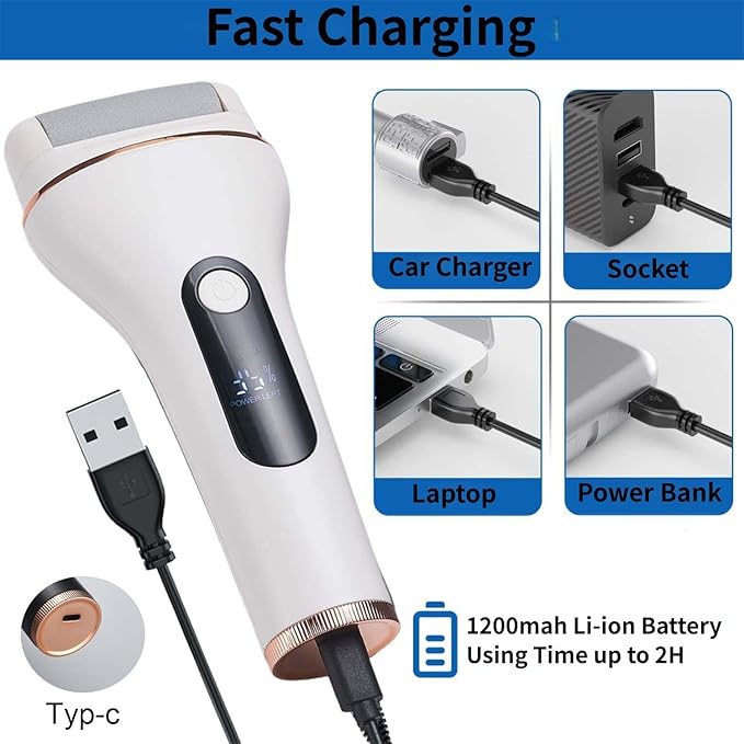 Electric Foot Callus Remover, Portable Electric Foot File with 15 in 1 Professional Pedicure Kits,Rechargeable Pedicure Tools for Foot Care, Waterproof Remover Cracked Feet & Dead Skin, Gift (White)