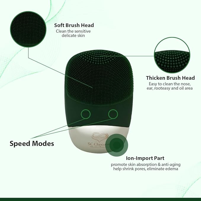 Facial Cleansing Brush | 3-in-1 Electric Face Scrubber | USB Rechargeable Face Cleansing Brush | IPX7 Waterproof | Blackhead Remover | Deep Cleansing & Exfoliating (Green)