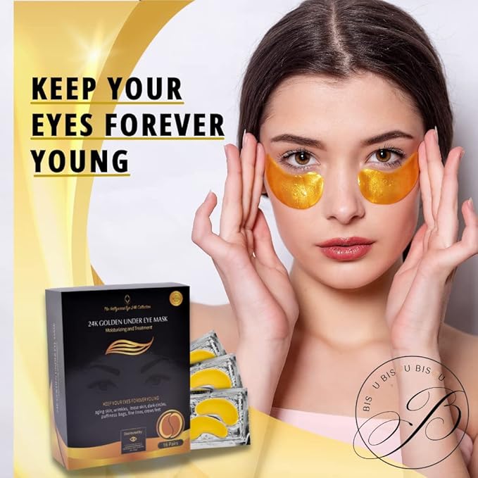 24K Gold Under Eye Mask | Under Eye Treatment for Women | Collagen Eye Pads with Hydrogel | Eye Patches | Eye Mask Skin Care | 48 Pairs (3 packs)
