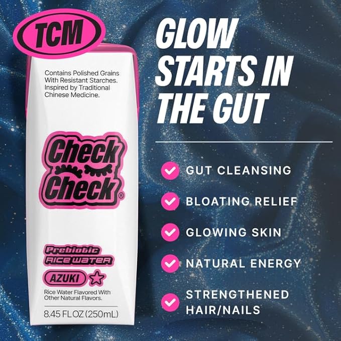 CheckCheck Prebiotic Rice Water, Dawn, Dusk, and Azuki, 12 Pack, 8.45 fl oz Bottles (12 Pack, Azuki)