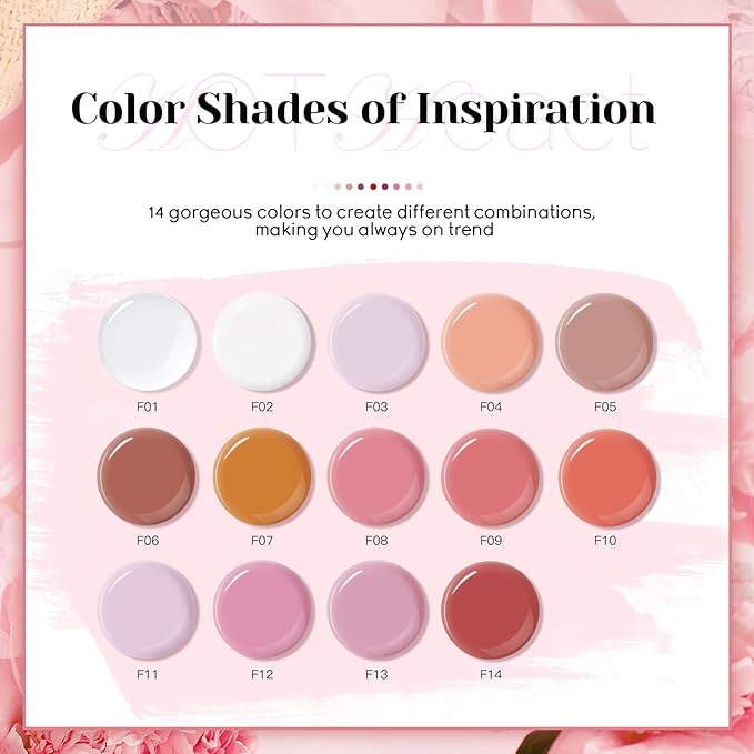 JEWHITENY 14 PCS Poly Nail Gel Kit Poly Extension Gel Kit Starter Kit With Slip Solution Professional Extension Set With LED Lamp Nail Art Design Beginner All In One