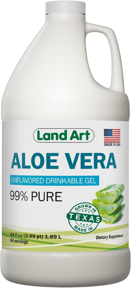 Land Art - Organic Aloe Vera Drinkable Gel for Heartburn & Acid Reflux Relief - 99.7% Pure - Cold-Processed - Improves Digestive Health - Soothing and Natural - Vegan & Gluten-Free - 64 fl oz