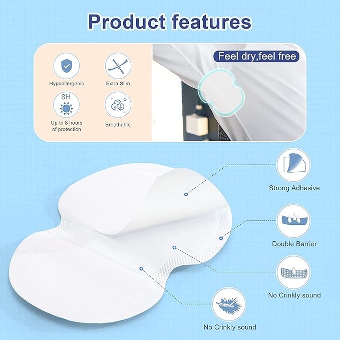 Armpit Sweat Pads, XOTUUY Underarm Sweat Pads for Women and Men [100 Packs], Disposable Sweat Pads for Women Armpits, Comfortable Unflavored, Non Visible