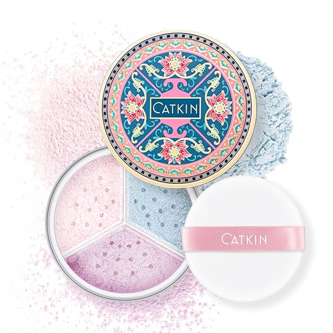 CATKIN Poreless Finish Loose Setting Powder Makeup, Translucent Matte Finishing Makeup for All Skin Tones, 3 Colors Even Skin Tone – 0.42 oz Includes Velour Puff