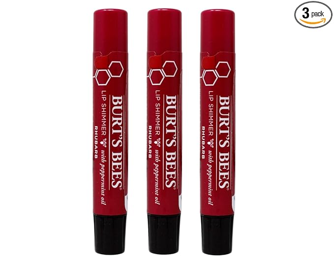 Burt's Bees Lip Shimmer, Rhubarb 0.09 oz (Pack of 3)