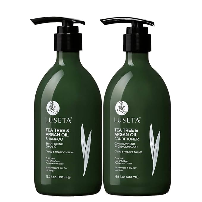 Luseta Shampoo and Conditioner Set with Tea Tree and Argan Oil for Oily Hair Clarifying, Fighting Dandruff Sulfate Paraben Free for Men and Women 2x16.9oz