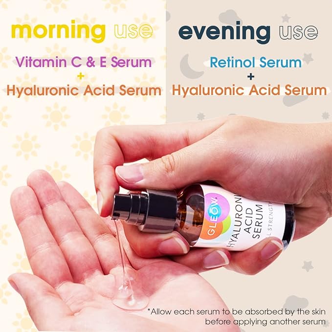 Retinol Serum for Face, Vitamin C with Hyaluronic Acid Face Serum for Women and Men, Glow Skin Care Set Total Package Targets Appearance of Uneven Skin Tone and Dryness 3x1oz