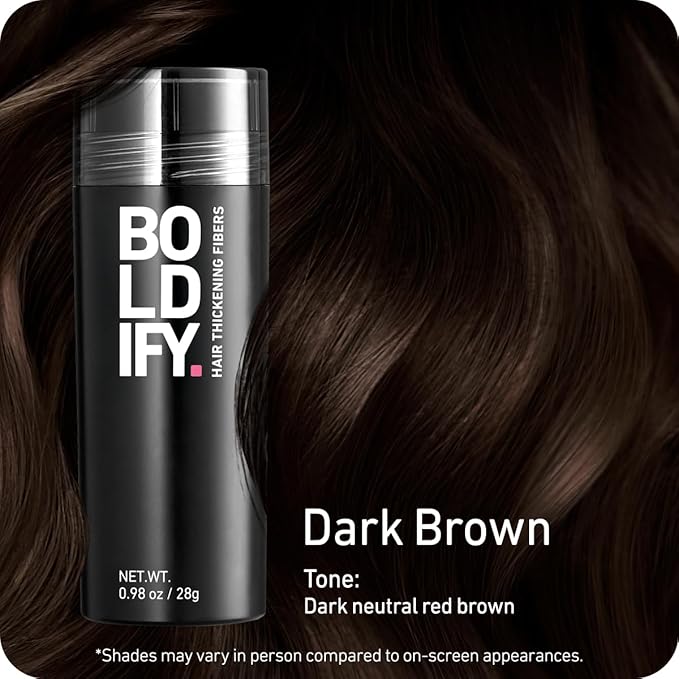 BOLDIFY Hair Fibers (28g) - Fill In Thinning and Fine Hair for an Instantly Fuller, Thicker Look - 14 Shades for Women & Men - Dark Brown