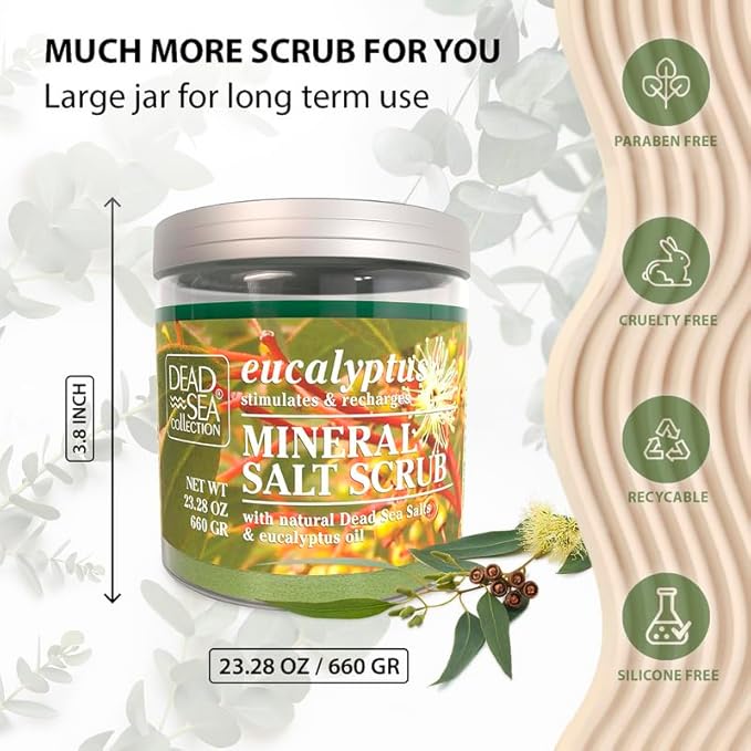 Dead Sea Collection Eucalyptus Salt Scrub – Exfoliating Body Scrub for Women – Moisturizing and Nourishing Skin – with Pure Oils and Dead Sea Minerals (23.28 Oz)