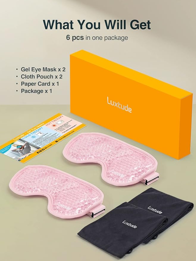 Luxtude Gel Eye Mask Cooling Eye Masks for Dry Eyes 2PCS, Hot Cold Eye Ice Pack Reusable Cold Eye Mask, Frozen Cold Eye Compress for Puffiness/Dark Circles/Headaches/Skincare/Eye Bags (Pink)