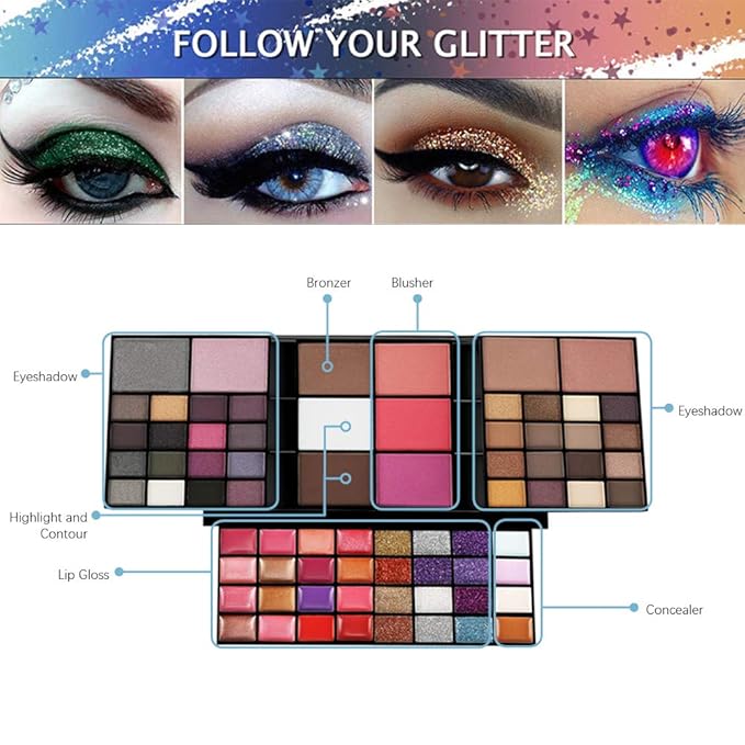 All in One Makeup Kit for Women Full Kit Girls Makeup Gift Sets Xmas Essential Bundle Include Eyeshadow Palette Lipstick Blush Concealer Eyeliner Mascara Foundation Brush Eyebrow Pencil