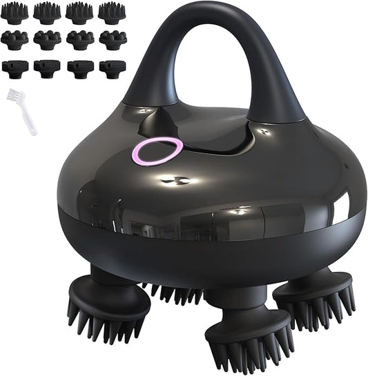 arboleaf Electric Scalp Massager Kneading Head Massager Scalp Stress Relax, Portable 6 in 1 Hair Massage with 12 Removable Massage Claws, Recharagable Head Stratcher, Gift for Mom Dad