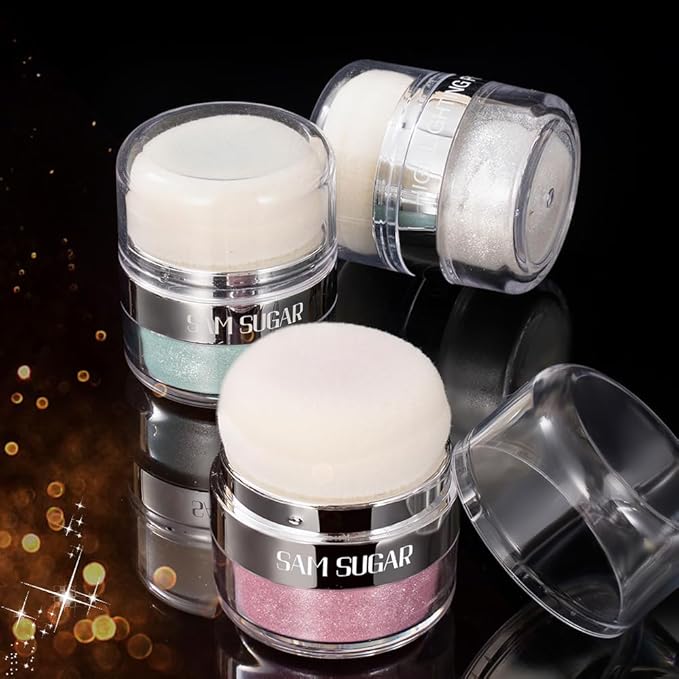 Glitter Body Highlighter Powder Body Shimmer Sparkle Face Brightening Highlighter Powder for Face Eyes Body Glow Makeup With sponge head（02#）