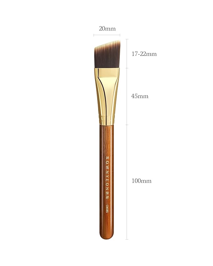 Desert Oak Series Angled Foundation Brush - 20mm Thin Contour Head for Cream/Stick Foundation, Precision Buffing & Detailing, Bubinga Handle & Brass Ferrule (CM 185)