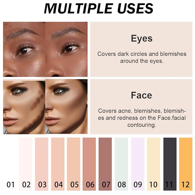 Kaely Color Correcting Concealer,Cream Pot Concealer Full Coverage,under Eye Concealer Palette for Conceals Dark Circles,Waterproof Foundation Face Makeup,07 Dark Coffee