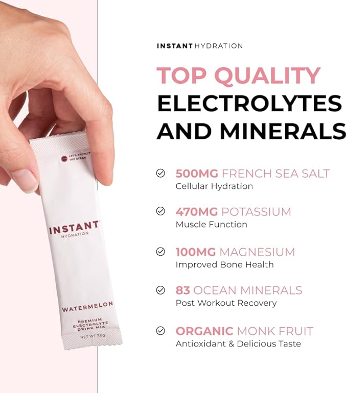 Instant Hydration Electrolytes Powder Packets - Electrolyte Drink Mix - Zero Sugar - Keto, Vegan, Gluten-Free, Non-GMO - Boost Recovery, Brain Health, Muscle & Tissue Support- 30 Sticks