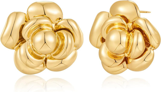 CLASSYZINT Gold/White/Red/Black Flower Stud Earrings For Women