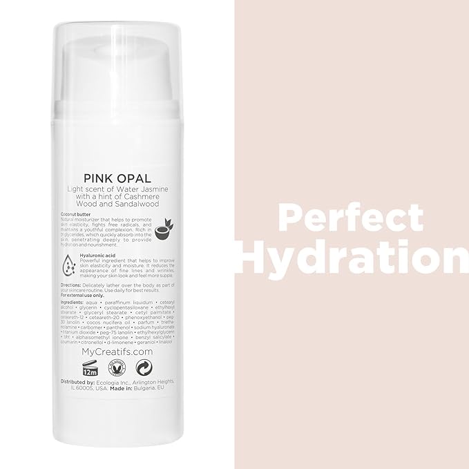 Pink Opal Moisturizing Body Lotion with Coconut Butter and Hyaluronic Acid, 3.4 fl. oz.